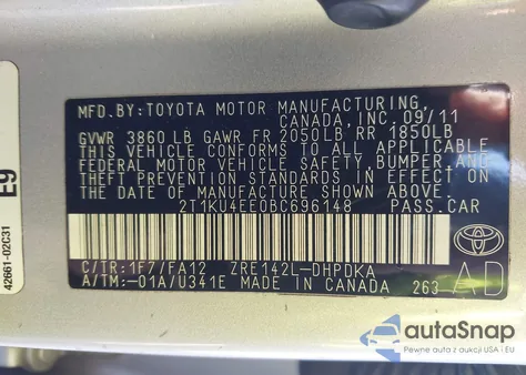 2011 Toyota Matrix from USA, damaged, VIN 2T1KU4EE0BC696148